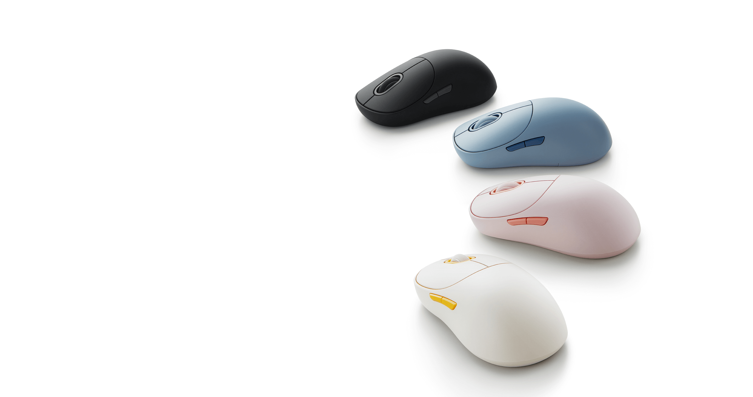 Xiaomi Wireless Mouse 3 en blanco hueso, gris oscuro, rosa y azul